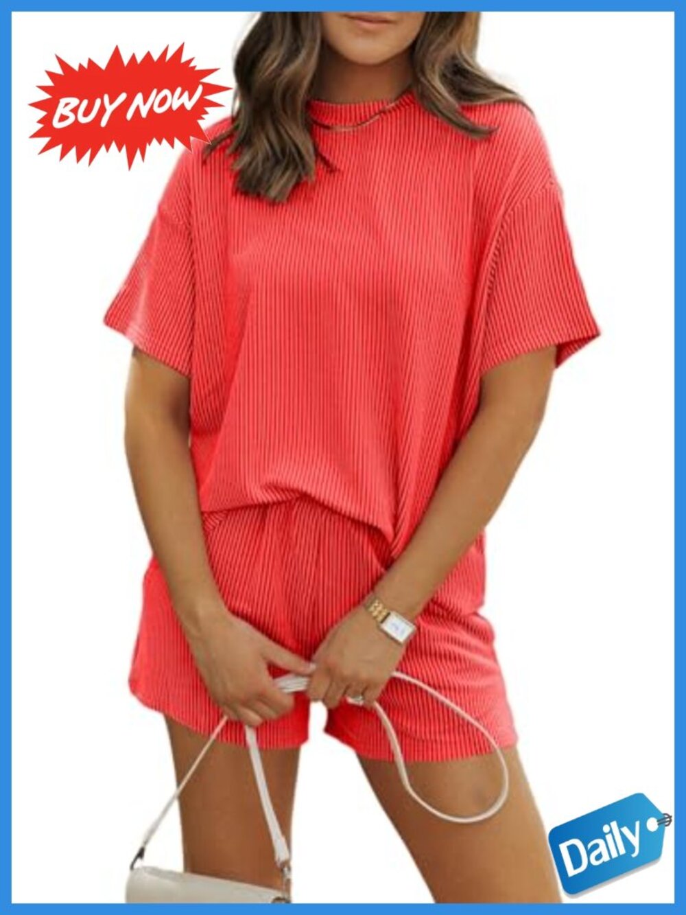 Women 2 Piece Short Set Vertical Striped Ribbed Knit Lounge Cruise Outfit